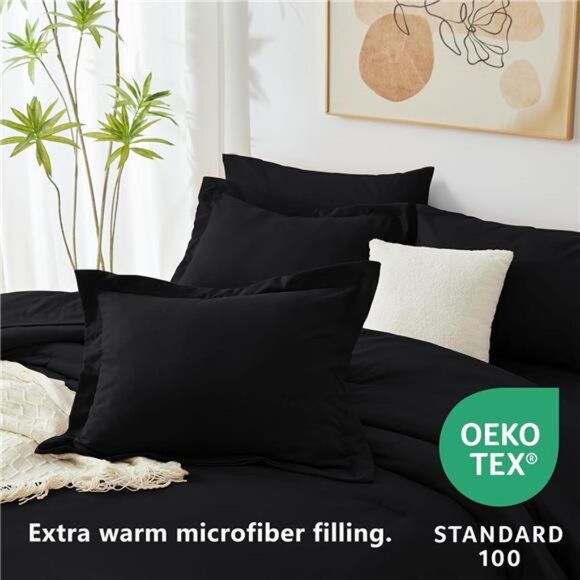 Queen Comforter Set Black, 7 Pieces Bed in a Bag Soft Bedding Comforter - Picture 4 of 7